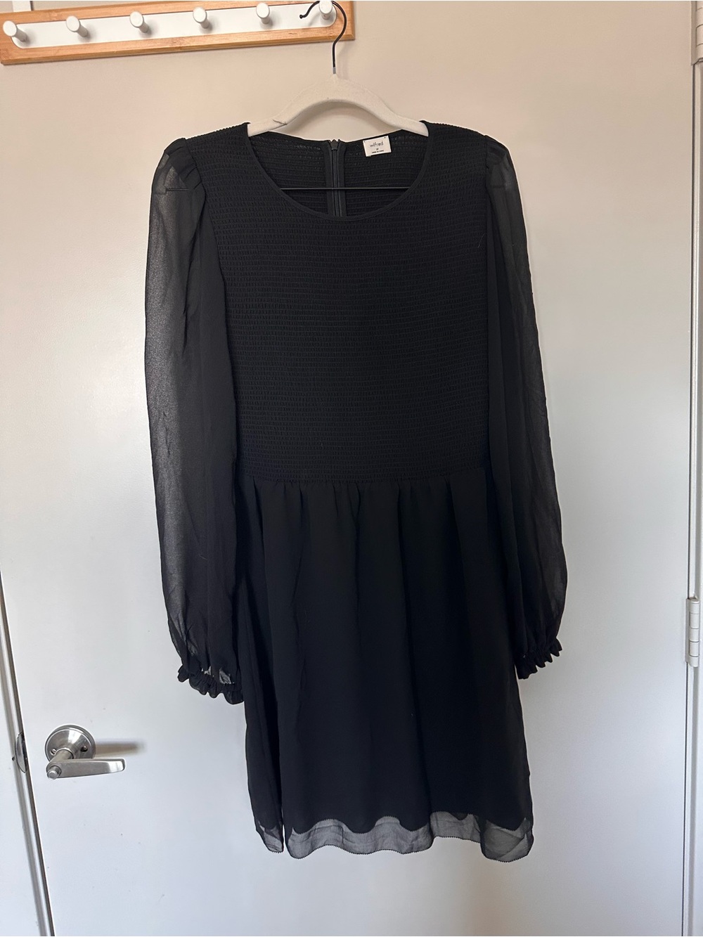 Wilfred Black Long Sleeve Smocked Bodice Chiffon Dress